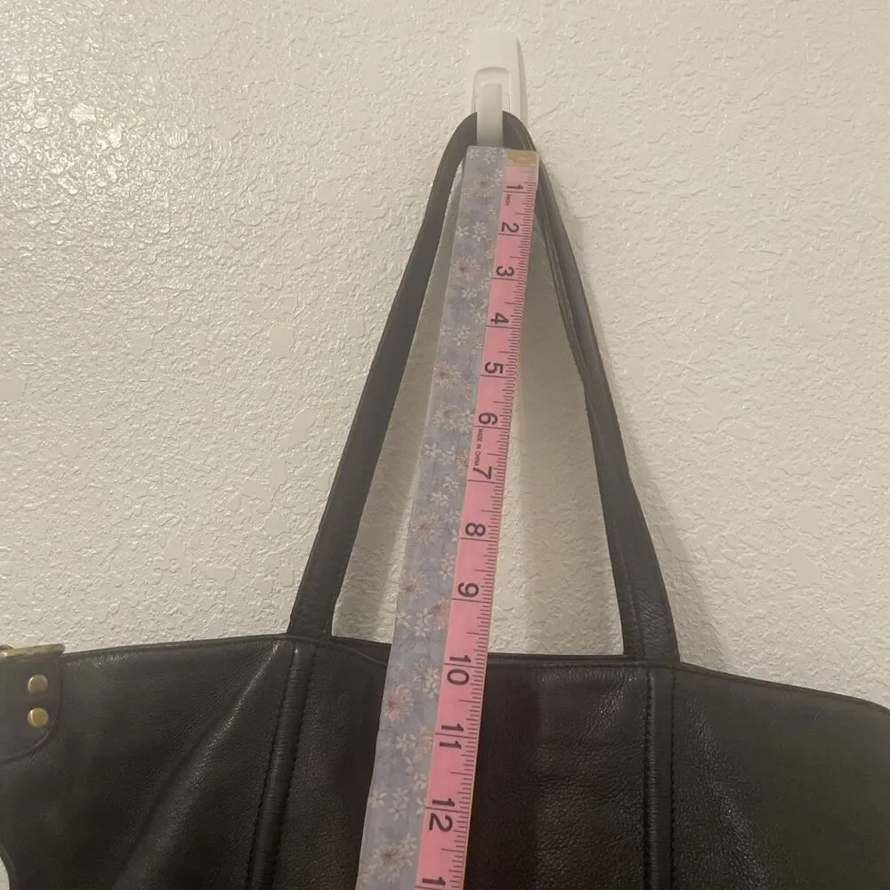 Lucky Brand Tote Black Leather Shoulder Bag Purse Handbag Large